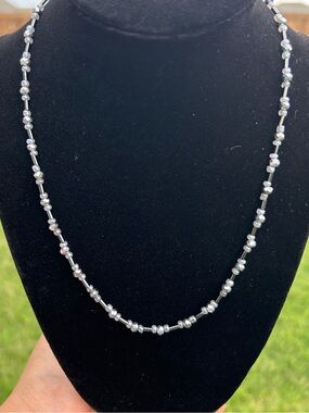 Handmade Silver Beaded Necklace - Elegant Gray with crystal beads